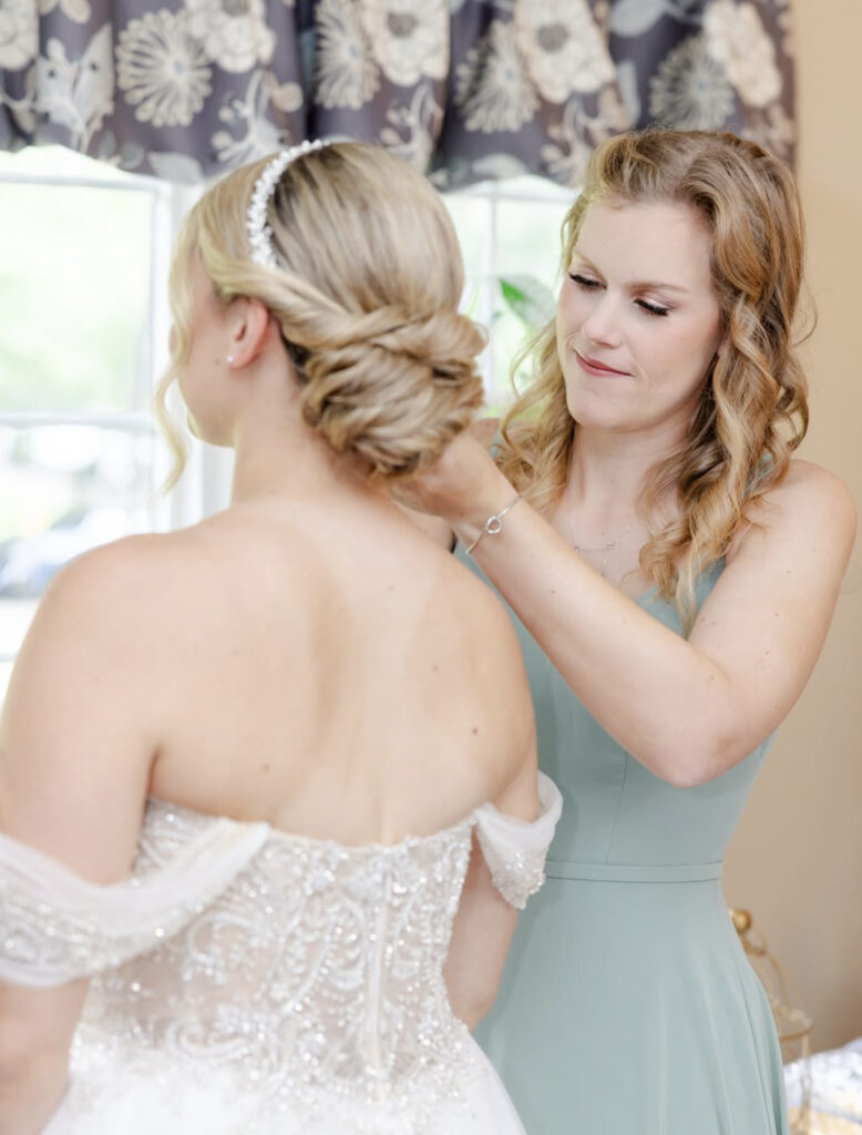 Romantic bridal updo for a fall wedding in Fairfield County, Connecticut